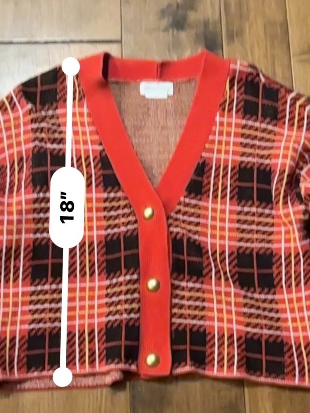 Lovers + Friends Brantley Cropped Plaid Cardigan XS — Red/Black Gold Buttons - Picture 13 of 14
